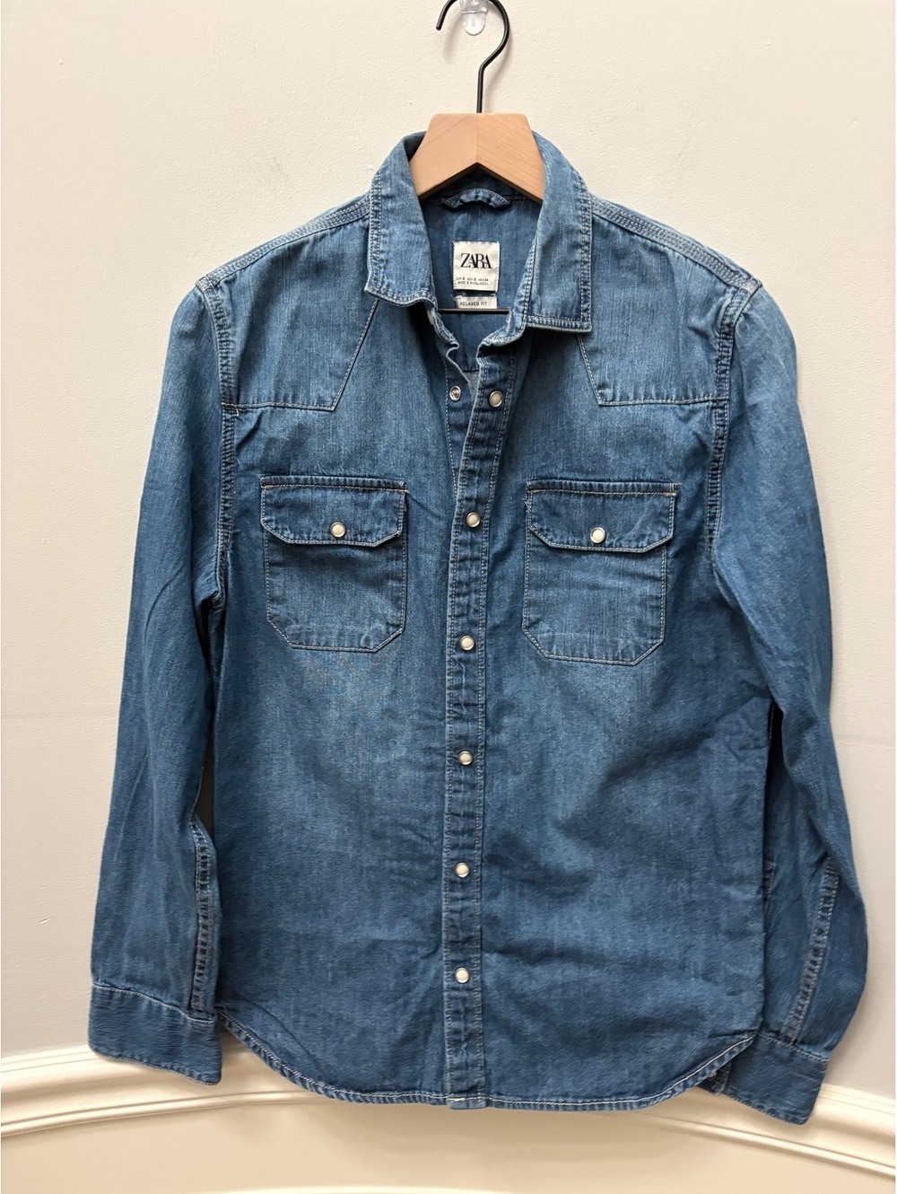 ZARA Men's Relaxed Fit Denim Shirt Size S Blue
